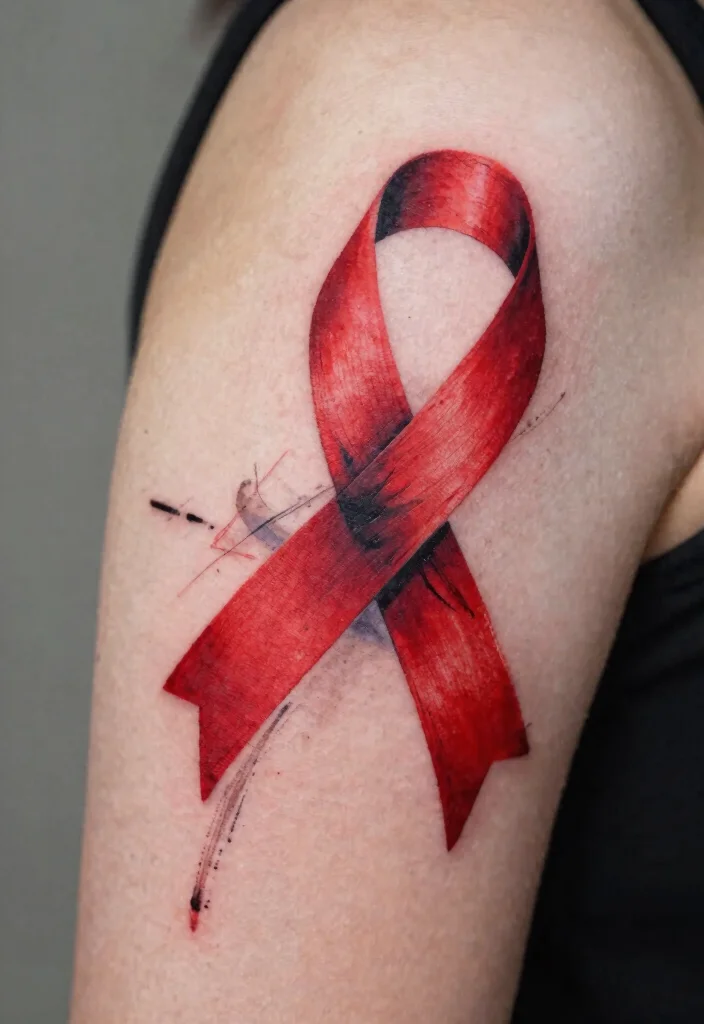15 Red Ribbon Tattoo Ideas: Meaningful, Simple, and Elegant - 13. Abstract Red Ribbon 1