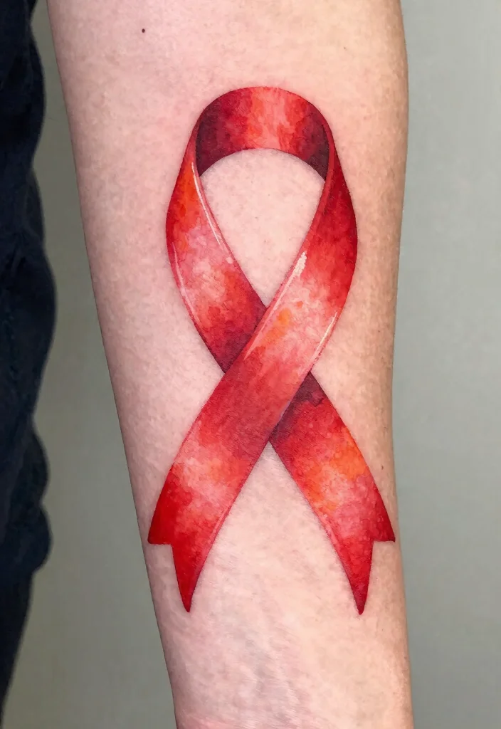 15 Red Ribbon Tattoo Ideas: Meaningful, Simple, and Elegant - 2. Watercolor Ribbon Tattoo 1