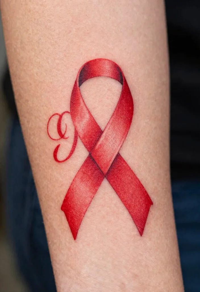 15 Red Ribbon Tattoo Ideas: Meaningful, Simple, and Elegant - 4. Ribbon with Initials 1