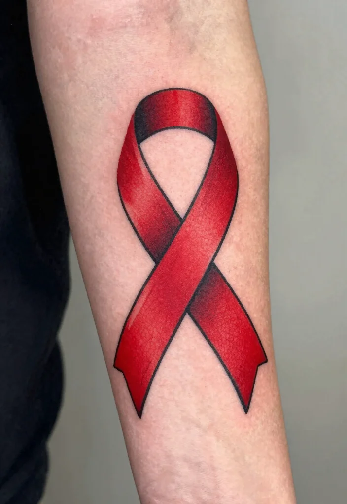 15 Red Ribbon Tattoo Ideas: Meaningful, Simple, and Elegant - 6. Geometric Red Ribbon 1