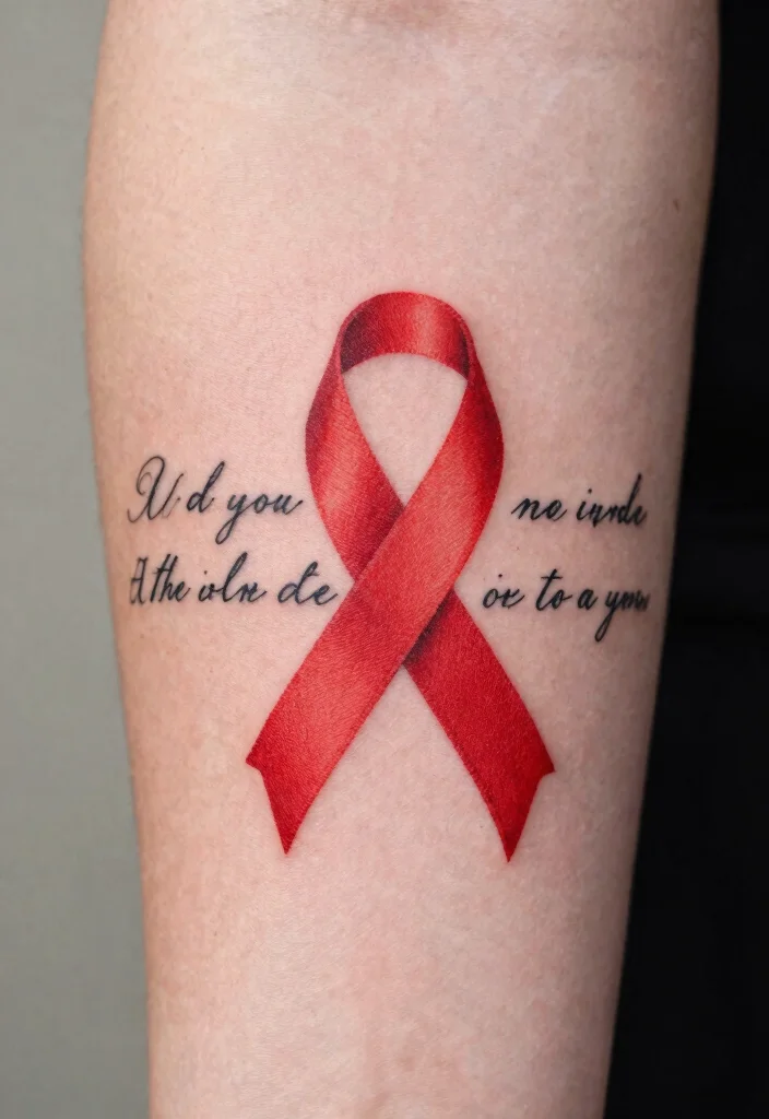 15 Red Ribbon Tattoo Ideas: Meaningful, Simple, and Elegant - 7. Red Ribbon with Quote 1