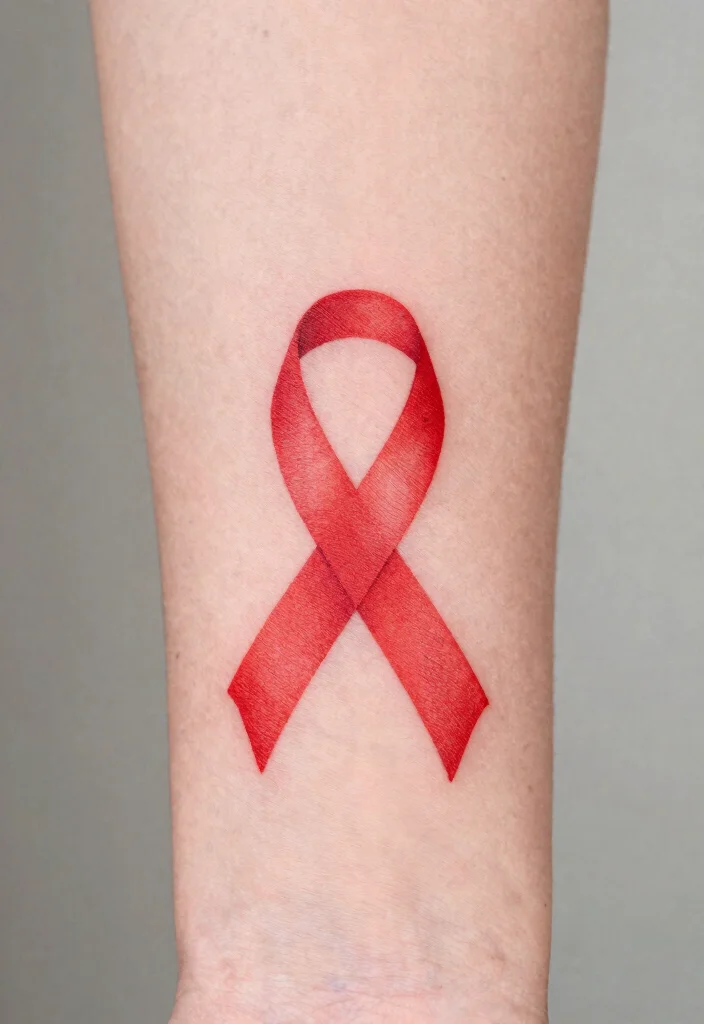 15 Red Ribbon Tattoo Ideas: Meaningful, Simple, and Elegant - 9. Minimalist Red Ribbon 1