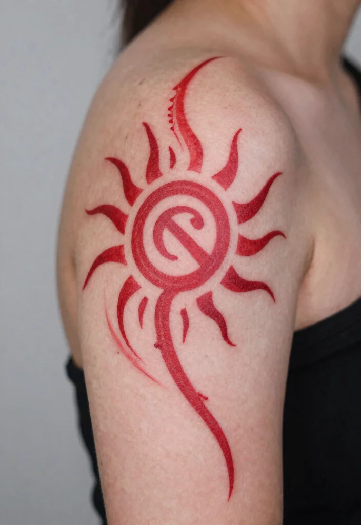 15 Red Sun Tattoo Ideas: Powerful, Minimal, and Symbolic - 12. Tribal Sun Design 1
