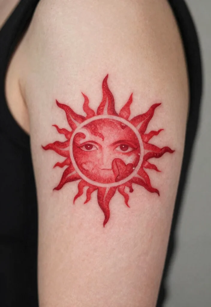 15 Red Sun Tattoo Ideas: Powerful, Minimal, and Symbolic - 15. Sun with Heart Elements 1
