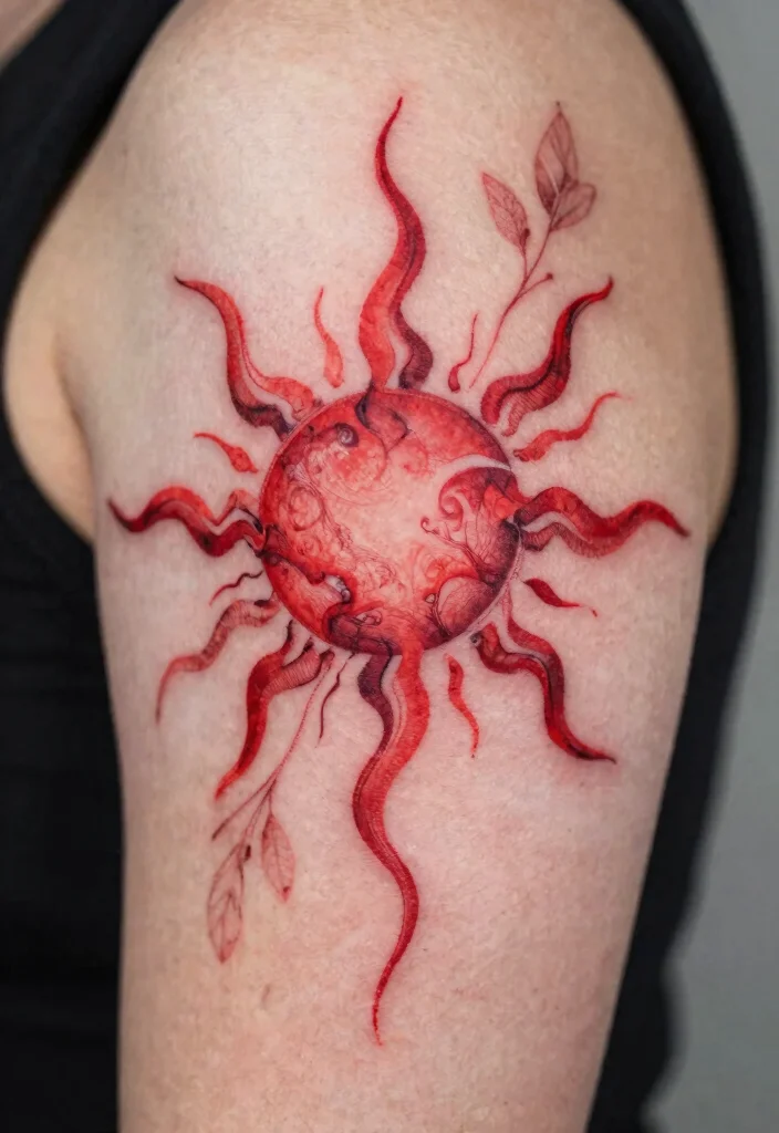15 Red Sun Tattoo Ideas: Powerful, Minimal, and Symbolic - 3. Abstract Sun Patterns 1