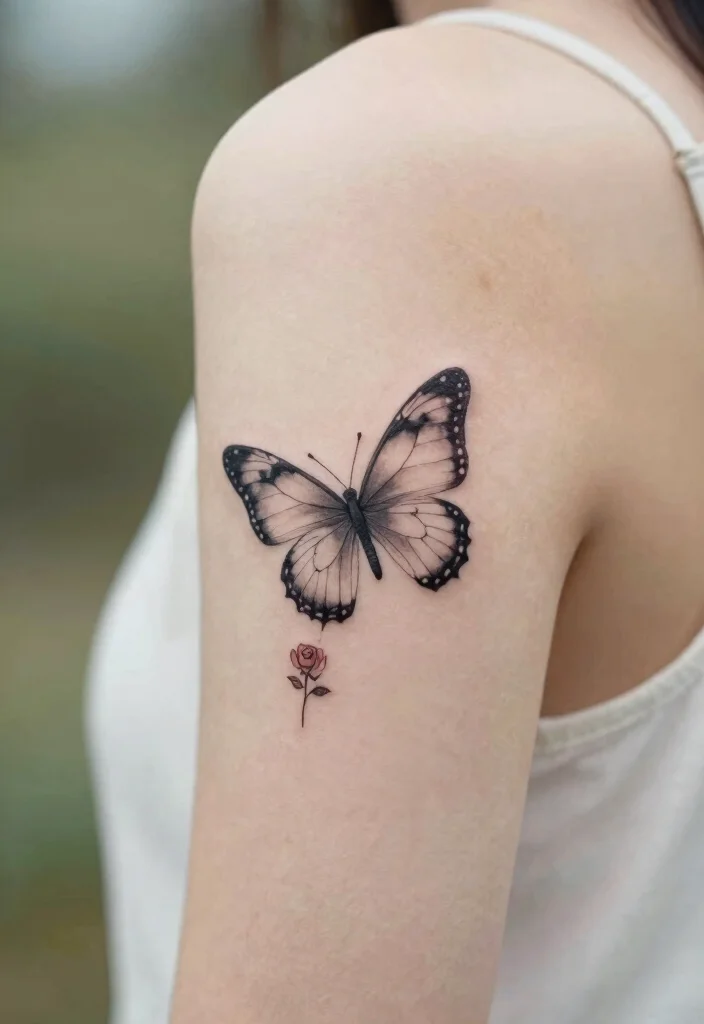 15 Rose und Schmetterling Tattoo Ideen Zart und Symbolisch - 2. Schmetterling im Flug 1