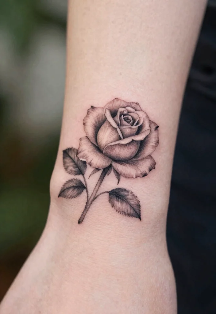15 Small Rose Tattoo Ideas: Minimal, Romantic, and Timeless - 12. Small Rose with a Leaf 1