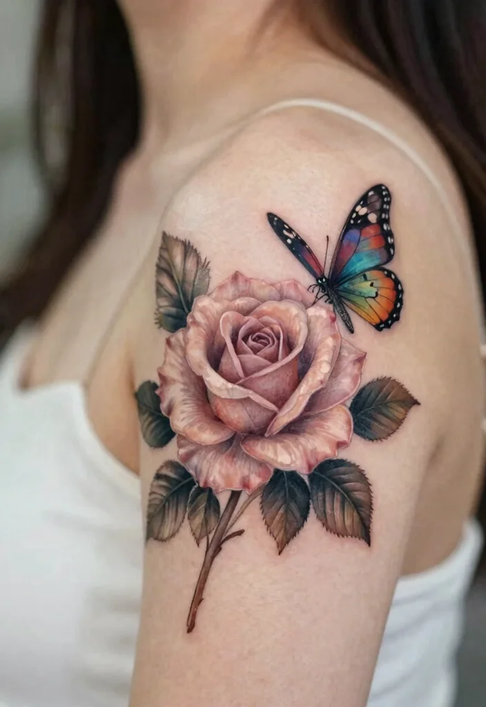 15 Small Rose Tattoo Ideas: Minimal, Romantic, and Timeless - 13. Rose and Butterfly Combination 1