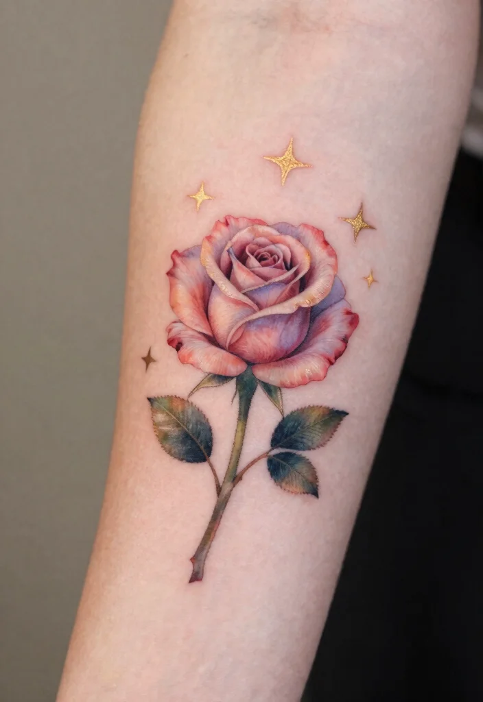 15 Small Rose Tattoo Ideas: Minimal, Romantic, and Timeless - 14. Rose with Stars 1