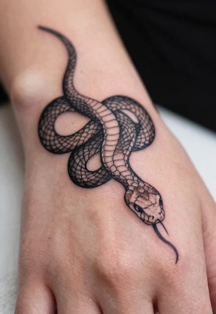 15 Snake Finger Tattoo Ideas: Small, Bold, and Striking - 13. The Lined Shadow Snake 1