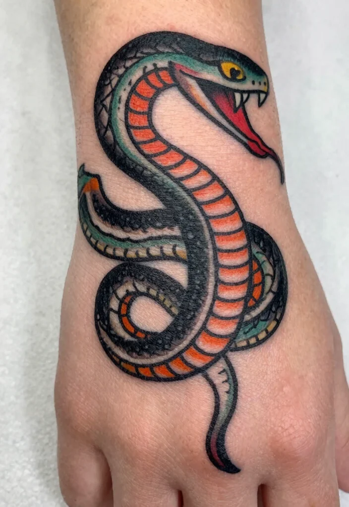 15 Snake Finger Tattoo Ideas: Small, Bold, and Striking - 14. The Vintage Snake 1