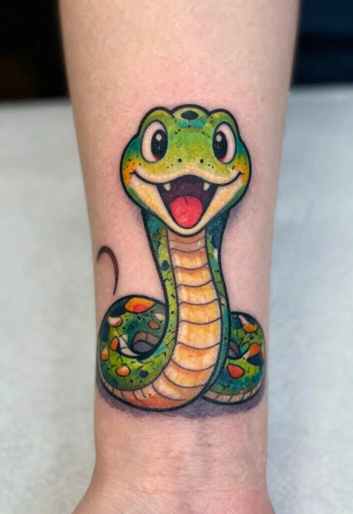 15 Snake Finger Tattoo Ideas: Small, Bold, and Striking - 15. The Playful Cartoon Snake 1