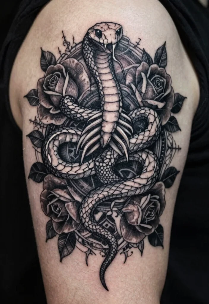 15 Snake Skeleton Tattoo Ideas: Dark, Edgy, and Unique - 10. Snake Skeleton with Gothic Elements 1