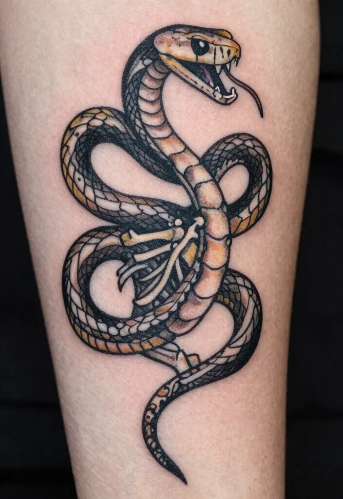 15 Snake Skeleton Tattoo Ideas: Dark, Edgy, and Unique - 12. Vintage-Inspired Snake Skeleton 1