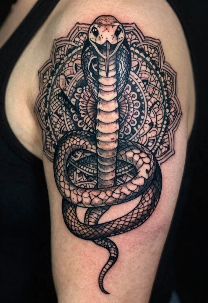 15 Snake Skeleton Tattoo Ideas: Dark, Edgy, and Unique - 15. Snake Skeleton Mandala 1