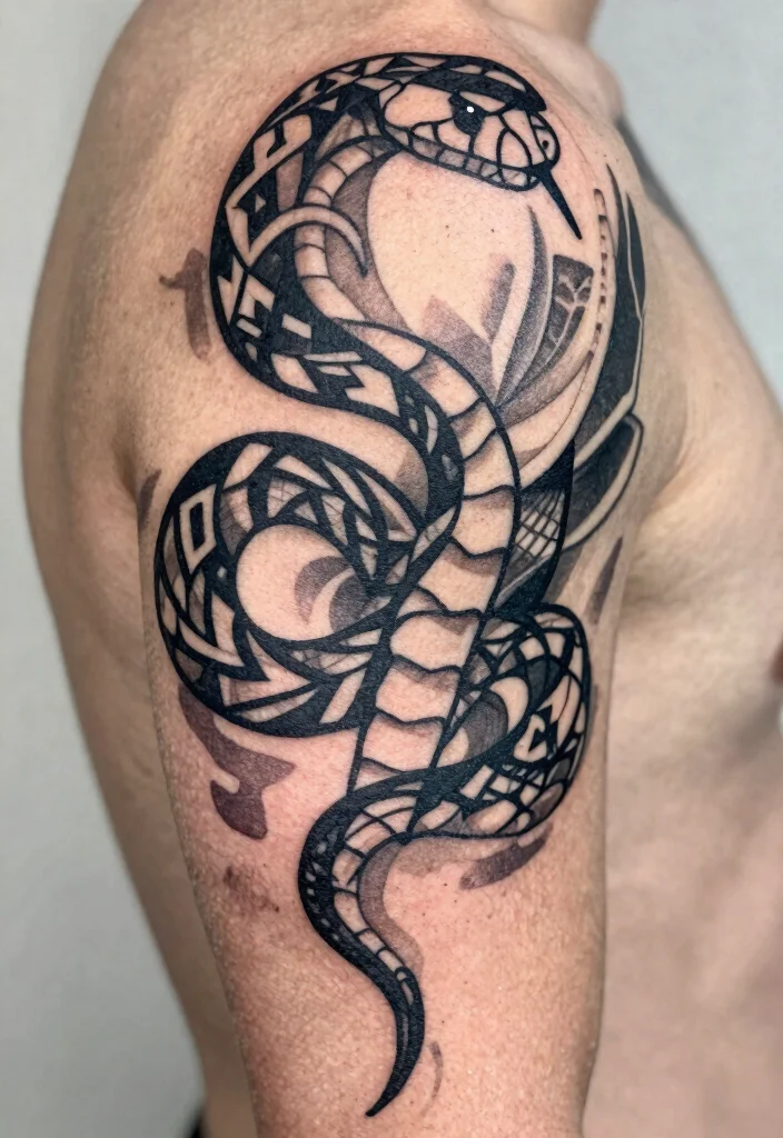 15 Snake Skeleton Tattoo Ideas: Dark, Edgy, and Unique - 6. Geometric Snake Skeleton 1
