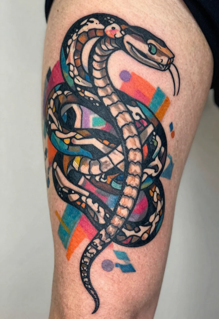 15 Snake Skeleton Tattoo Ideas: Dark, Edgy, and Unique - 8. Abstract Snake Skeleton 1