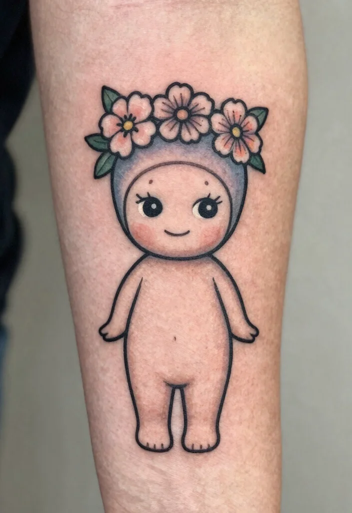 15 Sonny Angel Tattoo Ideas Cute Playful and Trendy - 1. The Classic Sonny Angel with Floral Accents 1