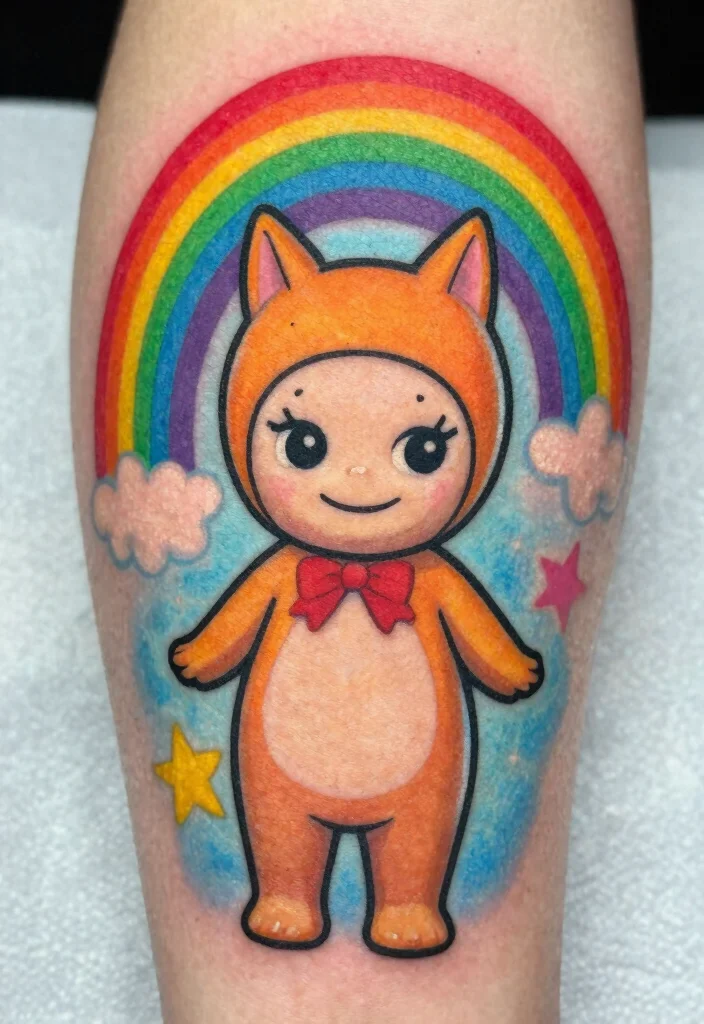 15 Sonny Angel Tattoo Ideas Cute Playful and Trendy - 8. Sonny Angel with a Rainbow 1