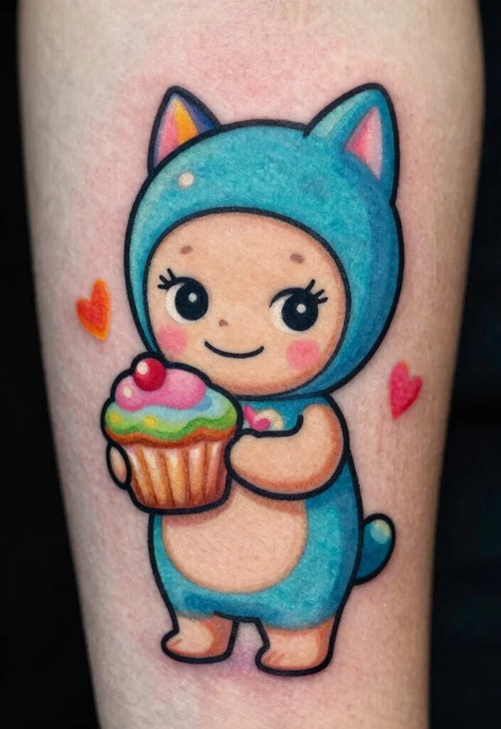 15 Sonny Angel Tattoo Ideas Cute Playful and Trendy - 9. Sonny Angel with a Cupcake 1