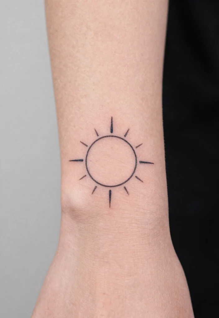 15 Sun Finger Tattoo Ideas: Tiny, Minimal, and Meaningful - 10. Minimalist Circle Sun 1