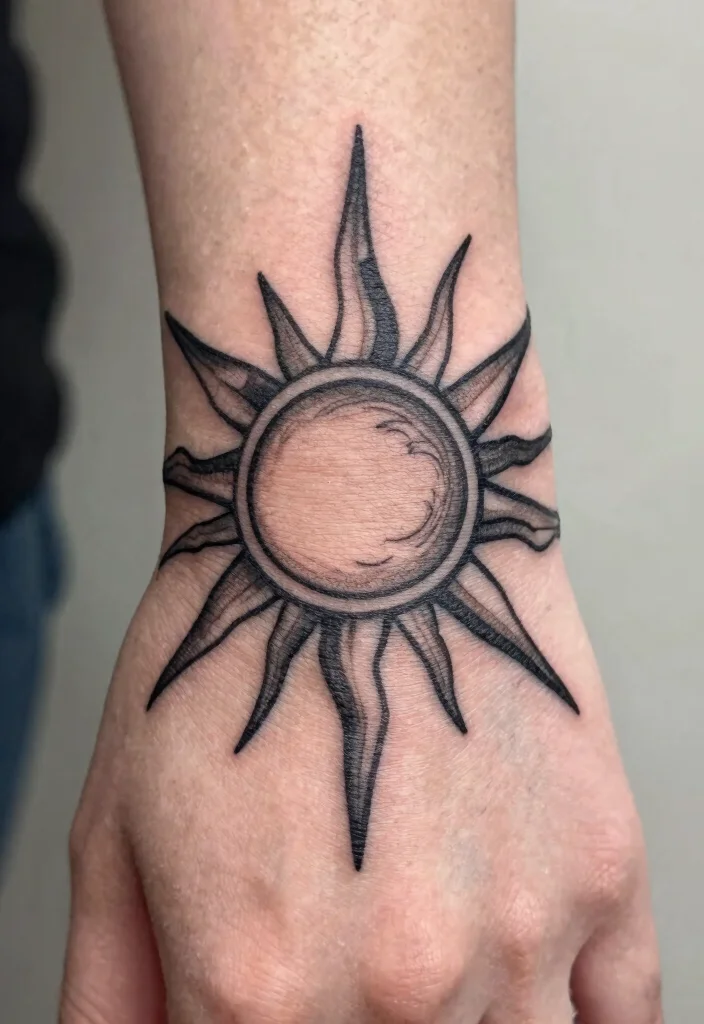15 Sun Finger Tattoo Ideas: Tiny, Minimal, and Meaningful - 11. Stylized Sun Rays 1