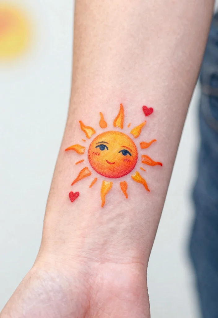 15 Sun Finger Tattoo Ideas: Tiny, Minimal, and Meaningful - 13. Sun with Hearts 1