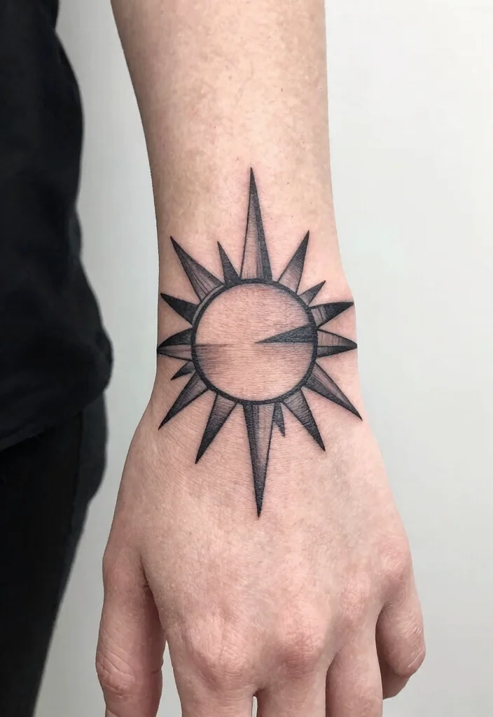15 Sun Finger Tattoo Ideas: Tiny, Minimal, and Meaningful - 4. Geometric Sun 1