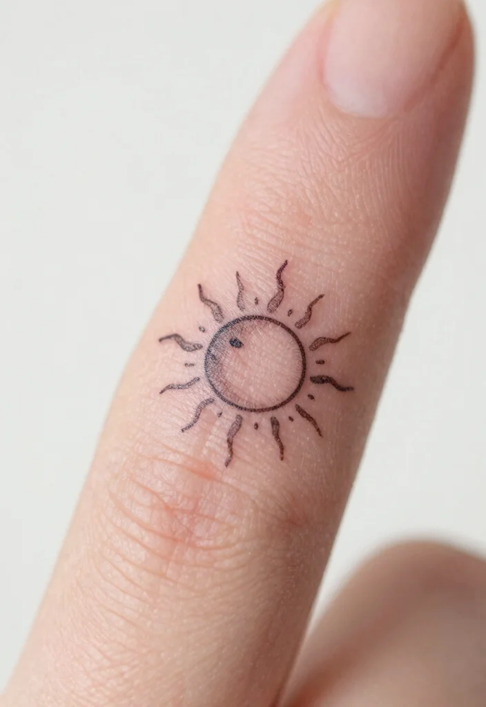 15 Sun Finger Tattoo Ideas: Tiny, Minimal, and Meaningful - 6. Tiny Sun with Dots 1