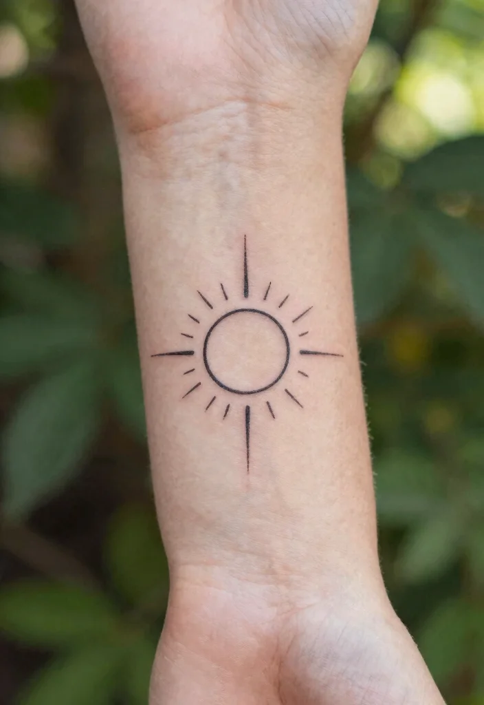 15 Sun Rays Tattoo Design Ideas Clean Radiant and Powerful - 1. Minimalist Rising Sun 1