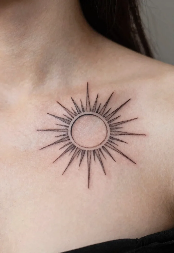 15 Sun Rays Tattoo Design Ideas Clean Radiant and Powerful - 12. Sun Rays on the Collarbone 1