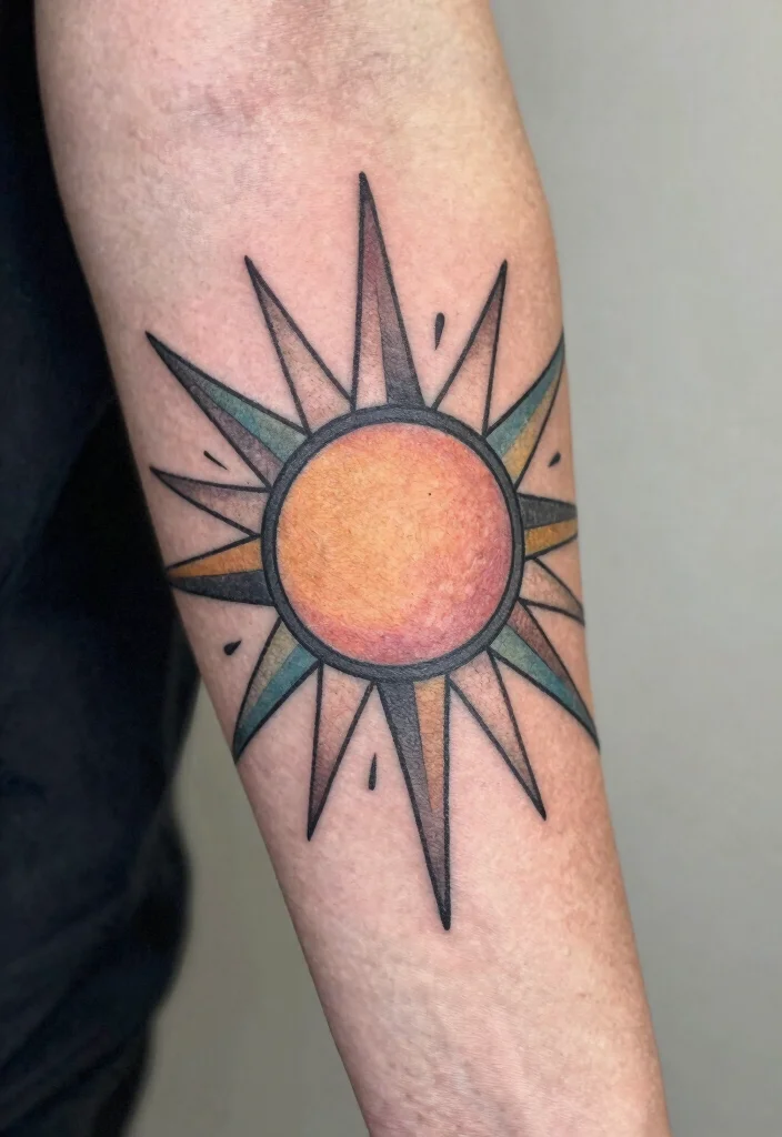 15 Sun Rays Tattoo Design Ideas Clean Radiant and Powerful - 3. Geometric Sun Rays 1