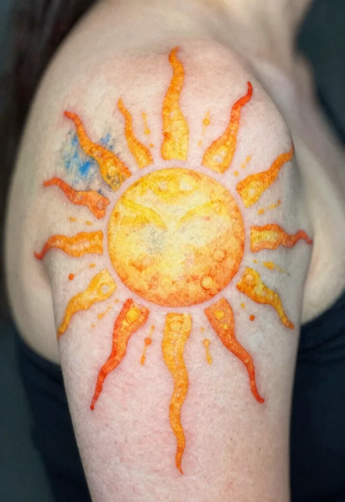 15 Sun Rays Tattoo Design Ideas Clean Radiant and Powerful - 6. Watercolor Sun Rays 1