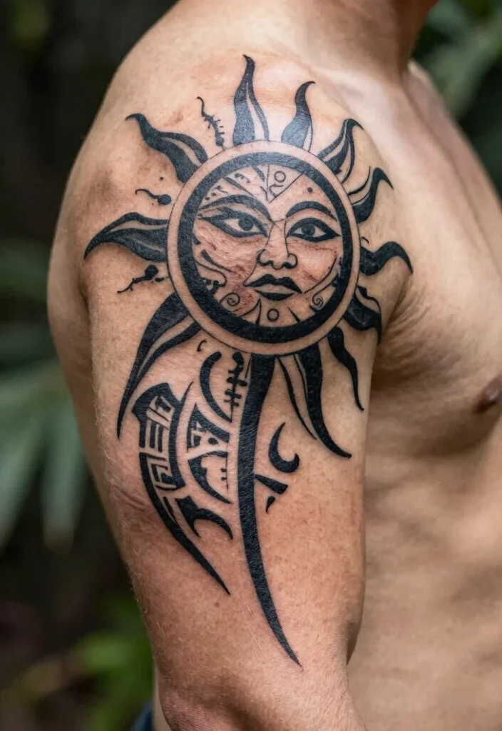 15 Sun Rays Tattoo Design Ideas Clean Radiant and Powerful - 7. Tribal Sun Design 1