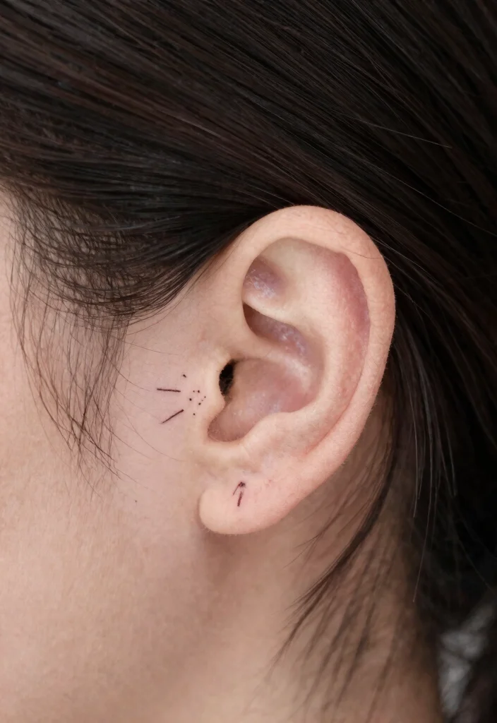 15 Sun Rays Tattoo Design Ideas Clean Radiant and Powerful - 9. Small Sun Rays Behind the Ear 1