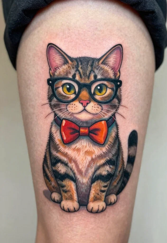 15 Tabby Cat Tattoo Ideas: Realistic, Cute, and Personal - 10. Tabby Cat with Accessories 1