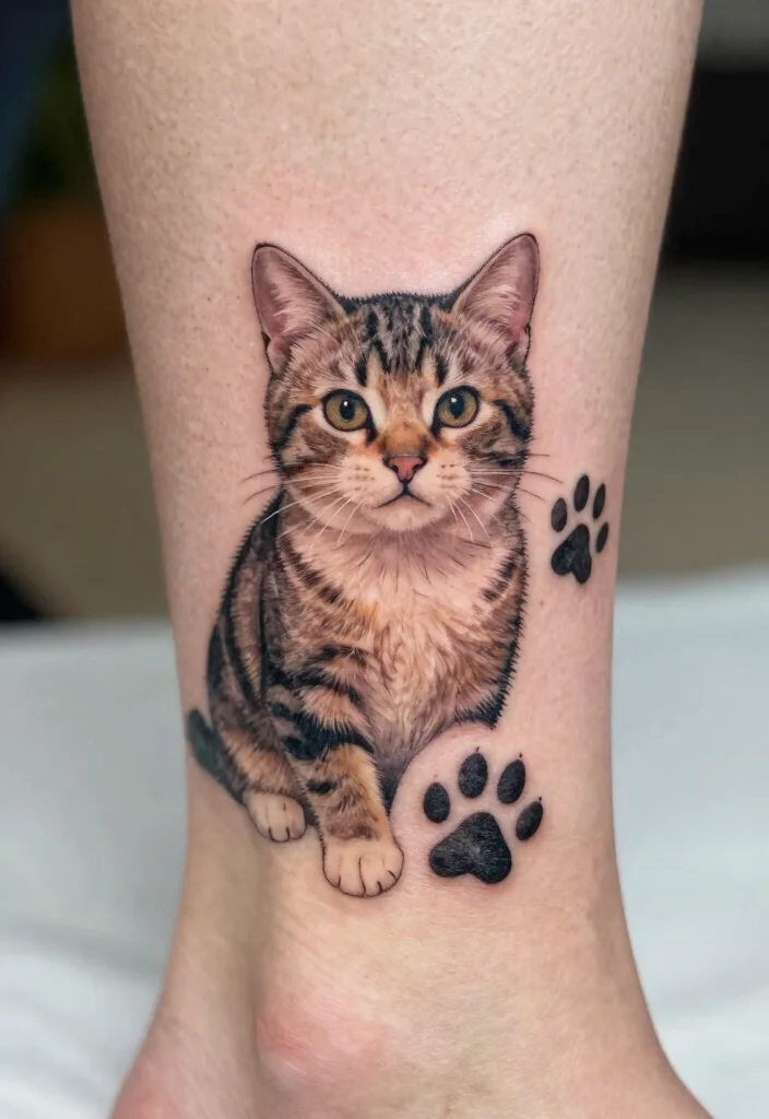 15 Tabby Cat Tattoo Ideas: Realistic, Cute, and Personal - 11. Tabby Cat and Paw Print Designs 1