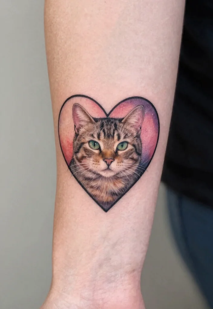 15 Tabby Cat Tattoo Ideas: Realistic, Cute, and Personal - 12. Tabby Cat in a Heart Shape 1