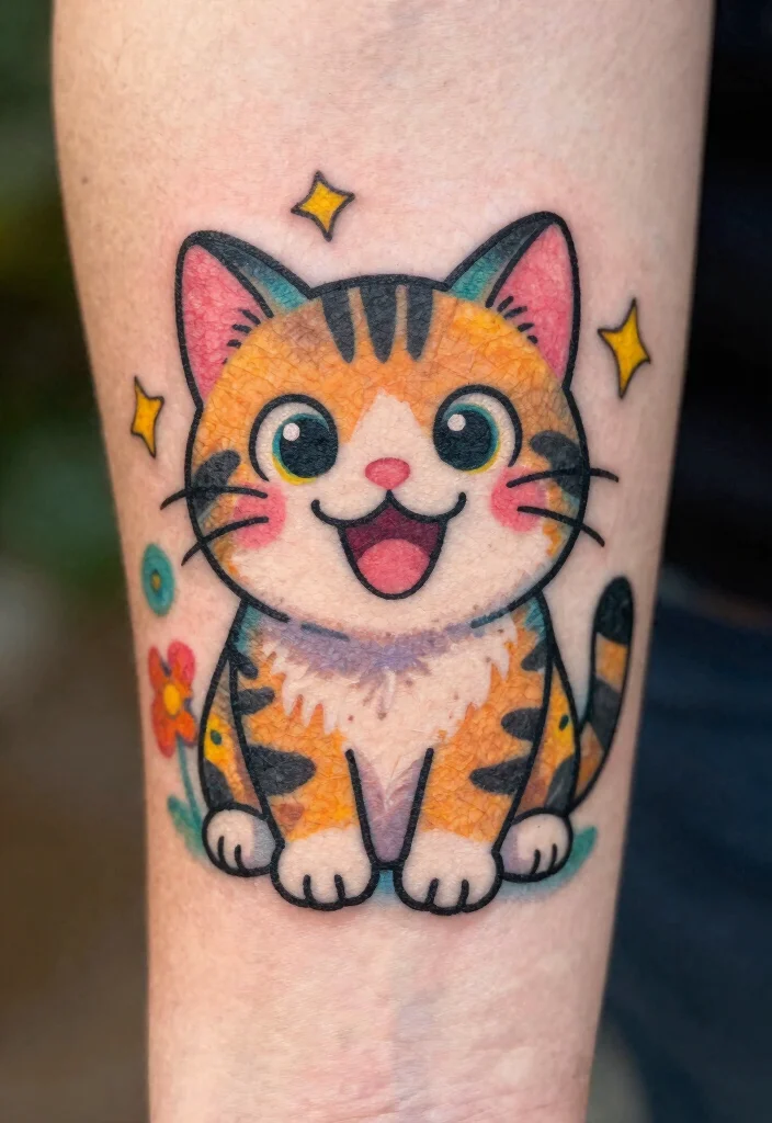 15 Tabby Cat Tattoo Ideas: Realistic, Cute, and Personal - 2. Cute Cartoon Tabby Designs 1