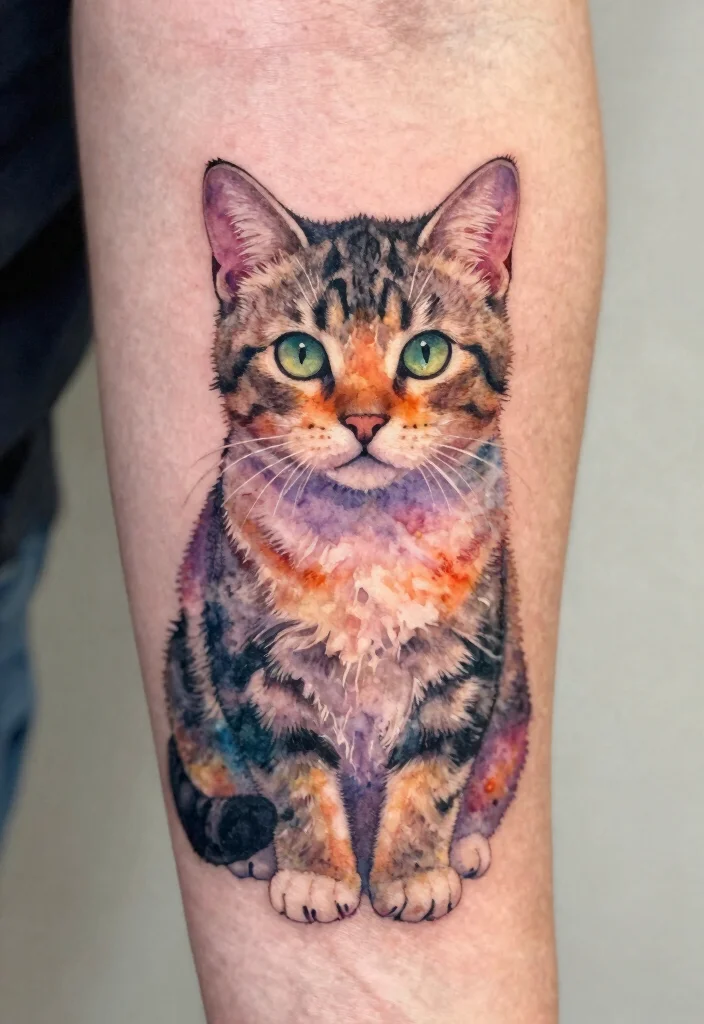 15 Tabby Cat Tattoo Ideas: Realistic, Cute, and Personal - 9. Watercolor Tabby Cat Tattoos 1