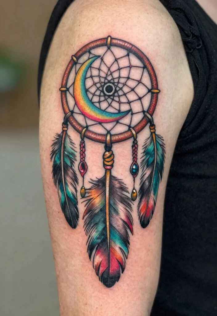 15 To the Moon and Back Tattoo Ideas: Emotional and Timeless - 10. Dreamcatcher Moon 1