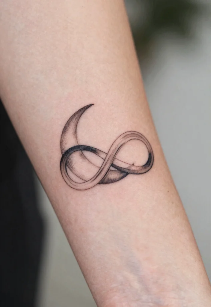 15 To the Moon and Back Tattoo Ideas: Emotional and Timeless - 12. Moon and Infinity Symbol 1