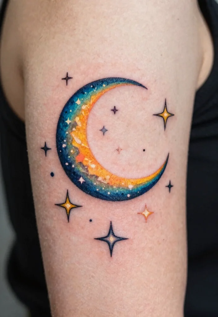 15 To the Moon and Back Tattoo Ideas: Emotional and Timeless - 15. Shooting Stars and Moon 1