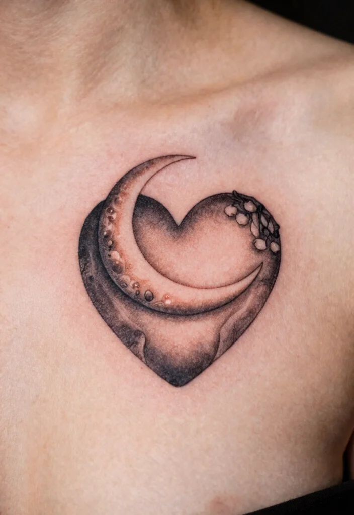 15 To the Moon and Back Tattoo Ideas: Emotional and Timeless - 4. Heart and Moon Connection 1
