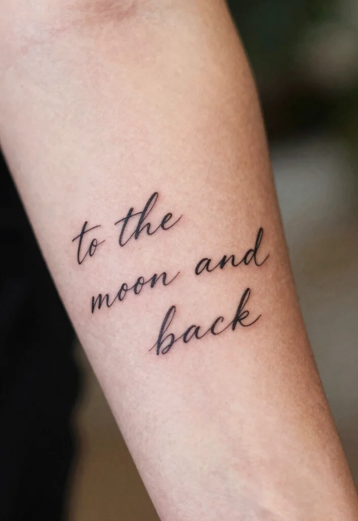 15 To the Moon and Back Tattoo Ideas: Emotional and Timeless - 5. Scripted Sentiment 1