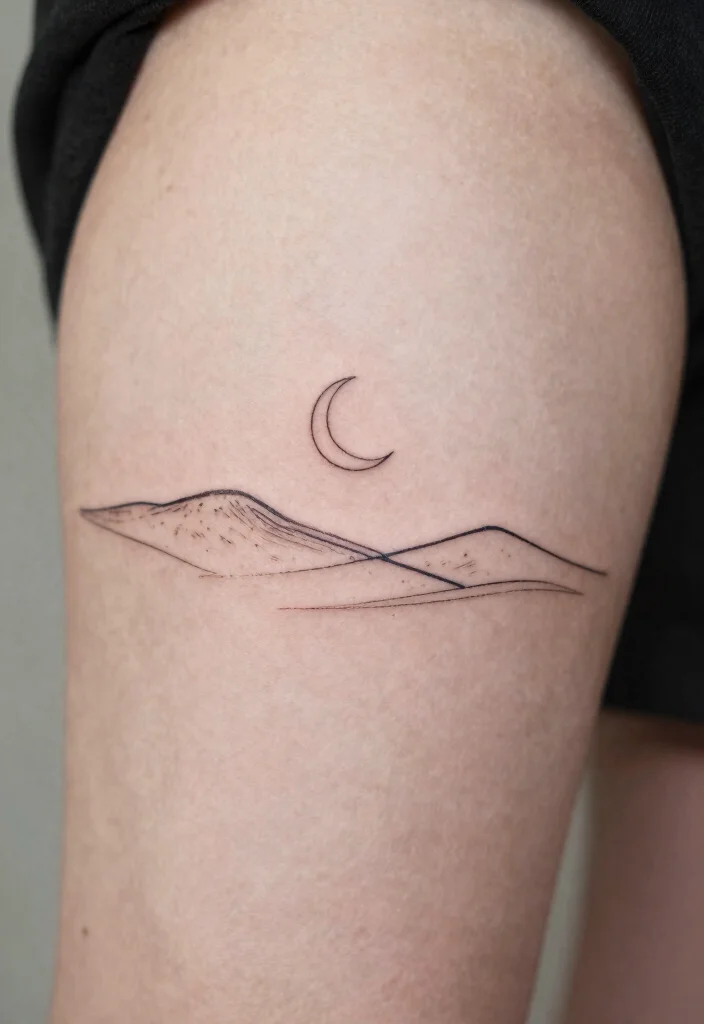 15 To the Moon and Back Tattoo Ideas: Emotional and Timeless - 6. Minimalist Landscape with Moon 1