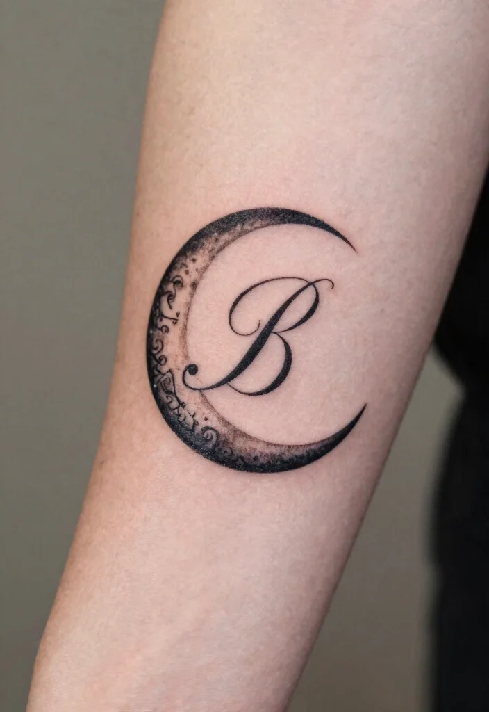 15 To the Moon and Back Tattoo Ideas: Emotional and Timeless - 9. Moon with Initials 1