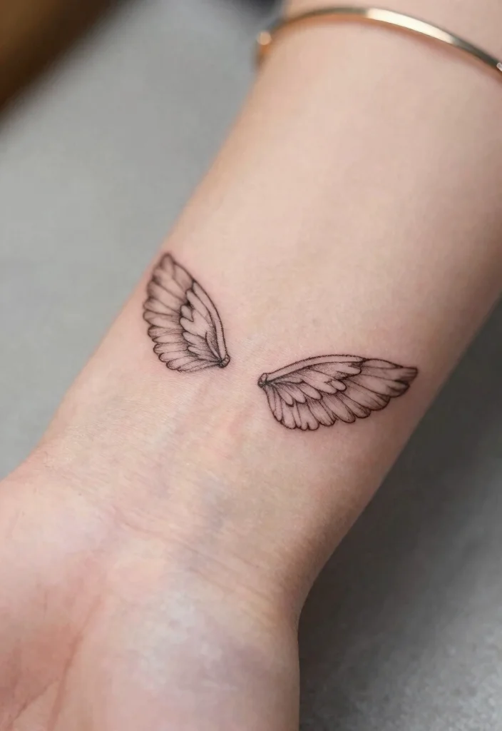 16 Angel Wings Tattoo Ideas: Powerful, Spiritual, and Timeless - 1. Tiny Outline Wings 1