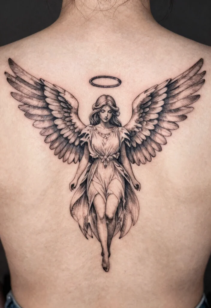 16 Angel Wings Tattoo Ideas: Powerful, Spiritual, and Timeless - 15. Angel Wings with Halo 1