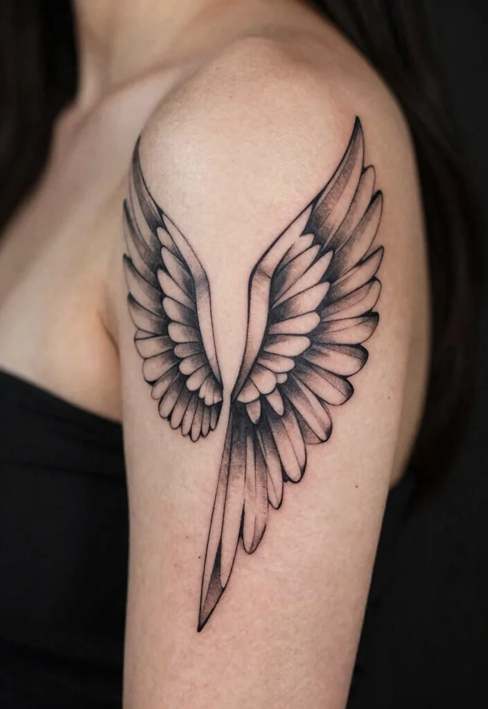 16 Angel Wings Tattoo Ideas: Powerful, Spiritual, and Timeless - 4. Minimalist Geometric Wings 1